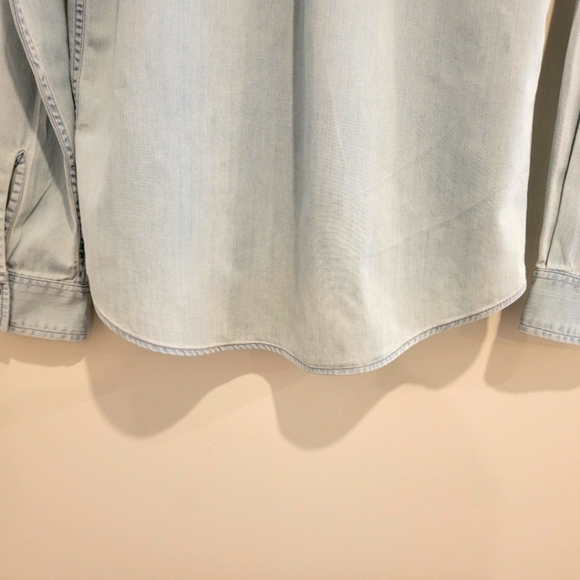 2/$18 Express Button Down Shirt Jean Denim Blue Long Sleeve Top Collar Cotton - Picture 6 of 10